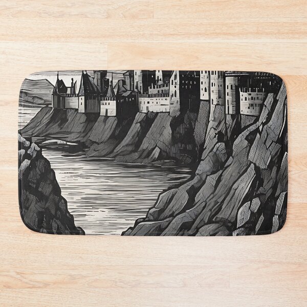 Item preview, Gothic Medieval Castle Clifftop River Vintage Engraving designed and sold by DarkOriginArts.