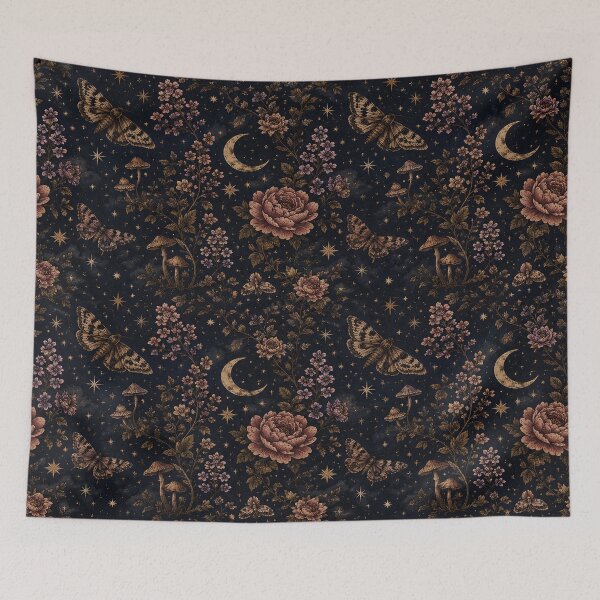 Item preview, Dark Cottagecore Celestial Floral Pattern | Gothic Moon Butterfly Seamless Design designed and sold by Oraibi.