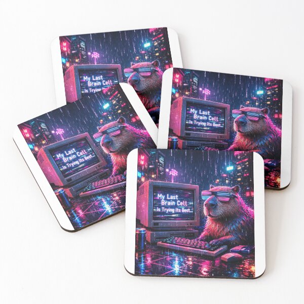 Item preview, My Last Brain Cell Capybara Synthwave Cyber designed and sold by Print Loft.