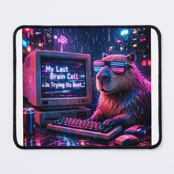 Item preview, My Last Brain Cell Capybara Synthwave Cyber designed and sold by Print Loft.