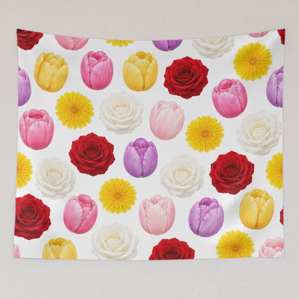 Item preview, Red Rose Pink Tulip Yellow Dandelion Garden Floral Seamless Pattern designed and sold by Seculinator.