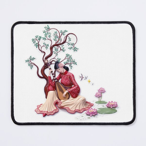 Item preview, Elegant Chinese Woman Playing Pipa Under Willow Tree With Lotus Pond Artwork designed and sold by ARTCREATESHOP.