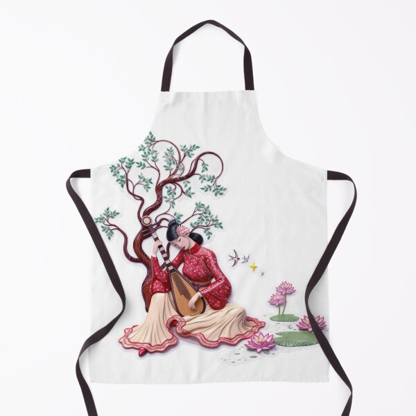 Item preview, Elegant Chinese Woman Playing Pipa Under Willow Tree With Lotus Pond Artwork designed and sold by ARTCREATESHOP.