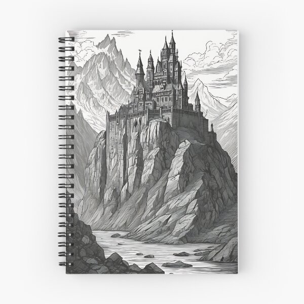 Item preview, Gothic Mountain Citadel Castle Cliff Vintage Engraving designed and sold by DarkOriginArts.