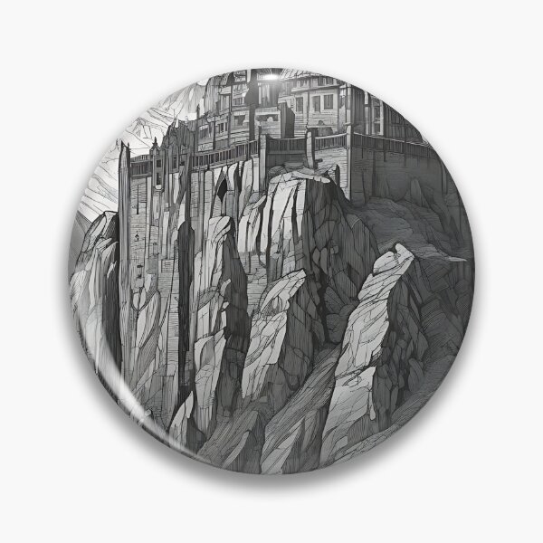 Item preview, Gothic Mountain Citadel Castle Cliff Vintage Engraving designed and sold by DarkOriginArts.