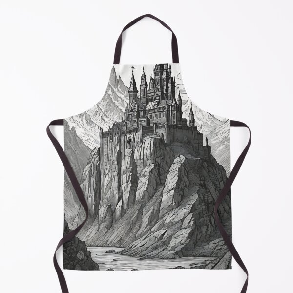 Item preview, Gothic Mountain Citadel Castle Cliff Vintage Engraving designed and sold by DarkOriginArts.