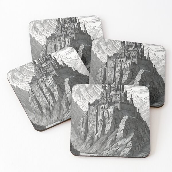 Item preview, Gothic Mountain Citadel Castle Cliff Vintage Engraving designed and sold by DarkOriginArts.