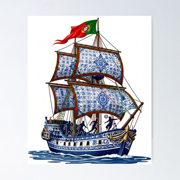 Item preview, Portuguese Soccer Heritage - Nautical Azulejo Caravel Art designed and sold by pixelandpassionart.