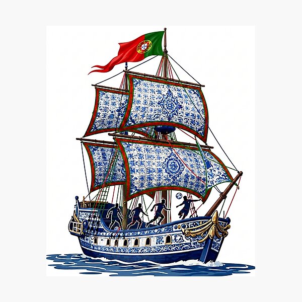 Item preview, Portuguese Soccer Heritage - Nautical Azulejo Caravel Art designed and sold by pixelandpassionart.