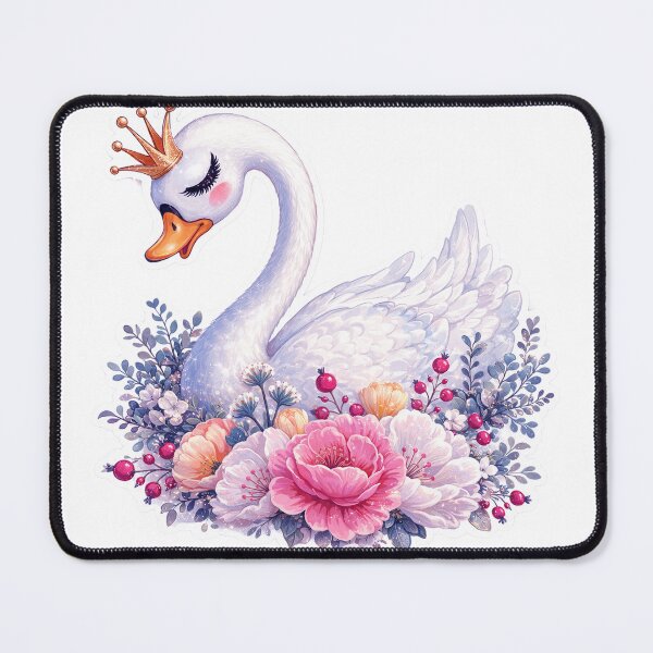 Item preview,  Cute Princess Swan With Gold Crown And Pink Flowers Fairy Tale Nursery Art designed and sold by ARTCREATESHOP.