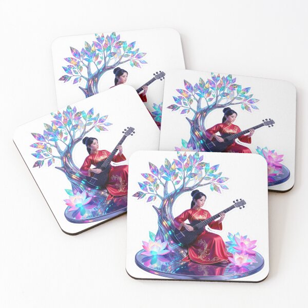 Item preview, 3D Paper Cut Style Illustration Of Chinese Musician Woman With Pipa Instrument designed and sold by ARTCREATESHOP.