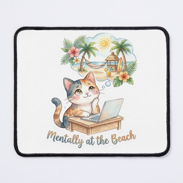 Item preview, Mentally at the Beach – Dreamy Island Life Cat Sticker designed and sold by LaniDigitalNook.