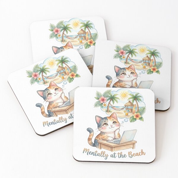 Item preview, Mentally at the Beach – Dreamy Island Life Cat Sticker designed and sold by LaniDigitalNook.
