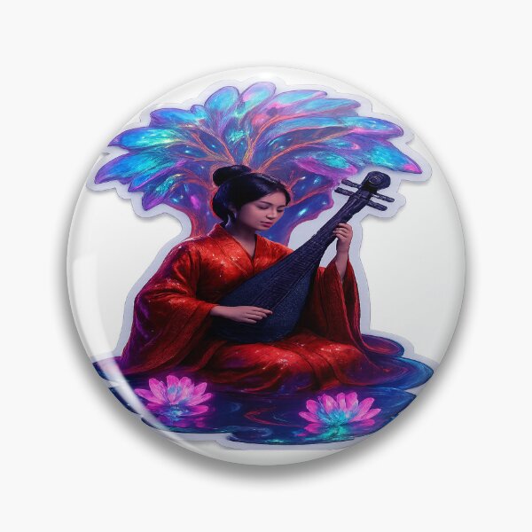 Item preview, Serene Chinese Lady Playing Pipa Beside Lotus Pond Under Twisting Willow Tree designed and sold by ARTCREATESHOP.