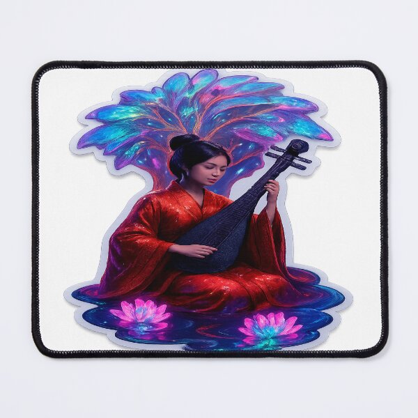 Item preview, Serene Chinese Lady Playing Pipa Beside Lotus Pond Under Twisting Willow Tree designed and sold by ARTCREATESHOP.