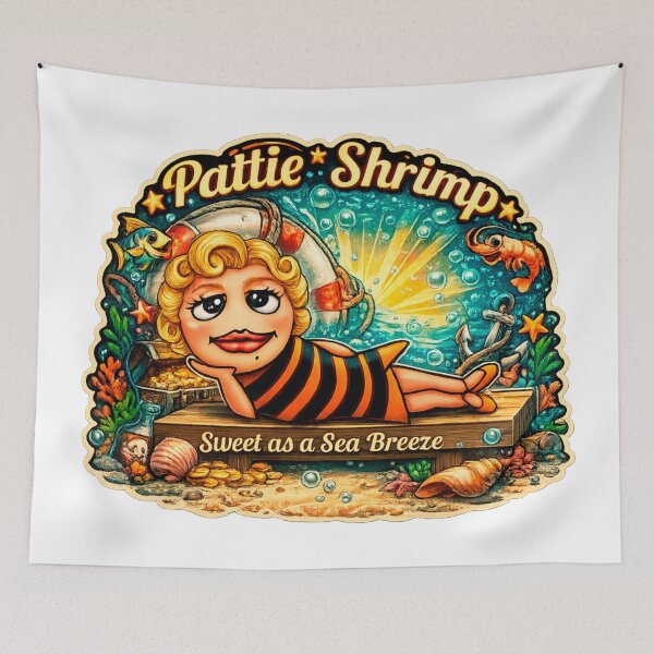 Item preview, Pattie Shrimp: Retro Pin-up Mermaid Kitsch Aesthetic designed and sold by Surreal Characters & Cute Pups.