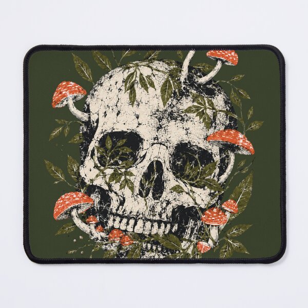 Item preview, Vintage Skull with Red Mushrooms and Forest Leaves designed and sold by bosamji.