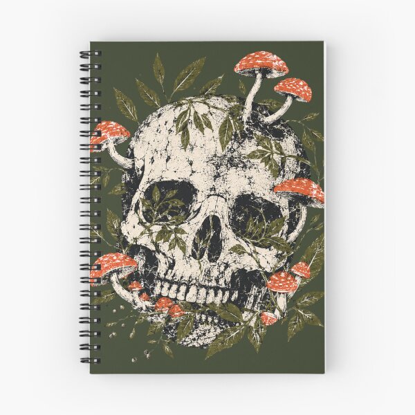 Item preview, Vintage Skull with Red Mushrooms and Forest Leaves designed and sold by bosamji.