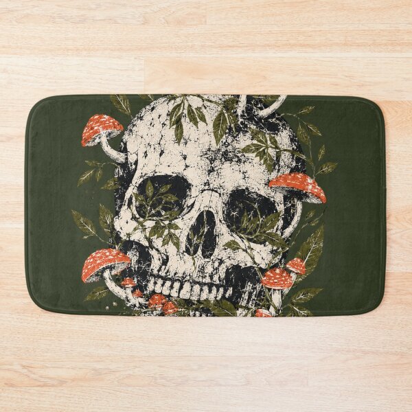 Item preview, Vintage Skull with Red Mushrooms and Forest Leaves designed and sold by bosamji.