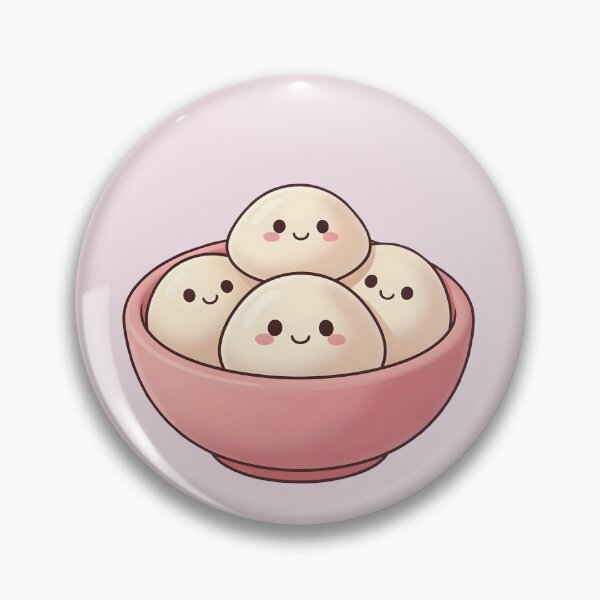 Item preview, Four Cute Kawaii Dumplings in Pink Bowl – Pastel Food Illustration designed and sold by EmeraldeaArt.