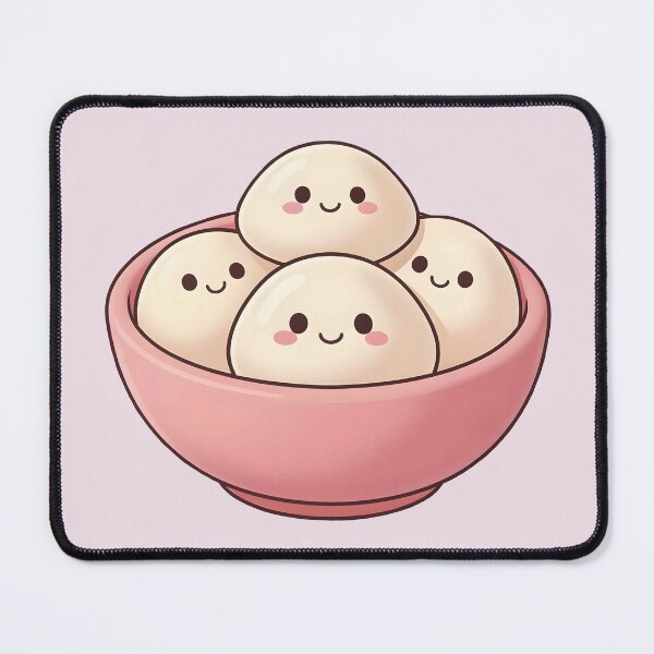 Item preview, Four Cute Kawaii Dumplings in Pink Bowl – Pastel Food Illustration designed and sold by EmeraldeaArt.