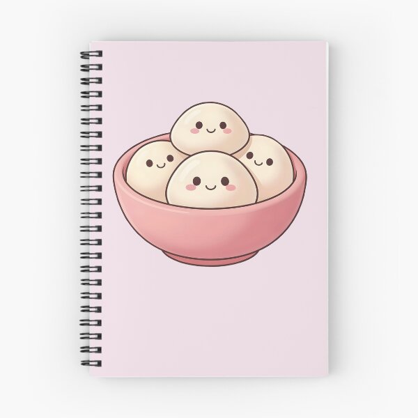Item preview, Four Cute Kawaii Dumplings in Pink Bowl – Pastel Food Illustration designed and sold by EmeraldeaArt.