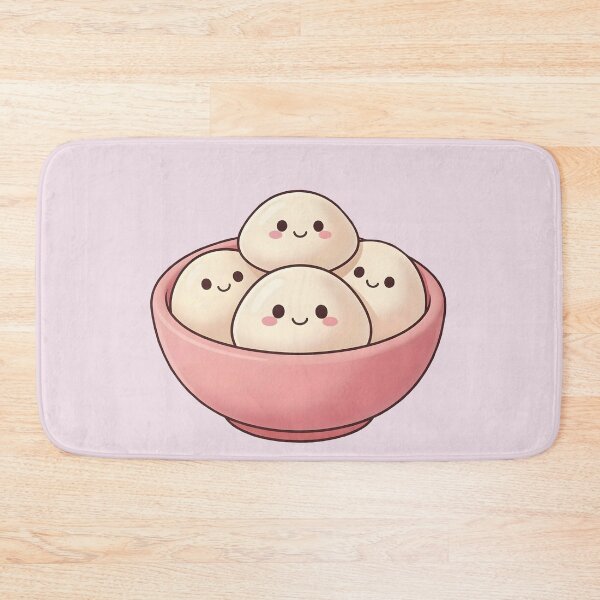 Item preview, Four Cute Kawaii Dumplings in Pink Bowl – Pastel Food Illustration designed and sold by EmeraldeaArt.