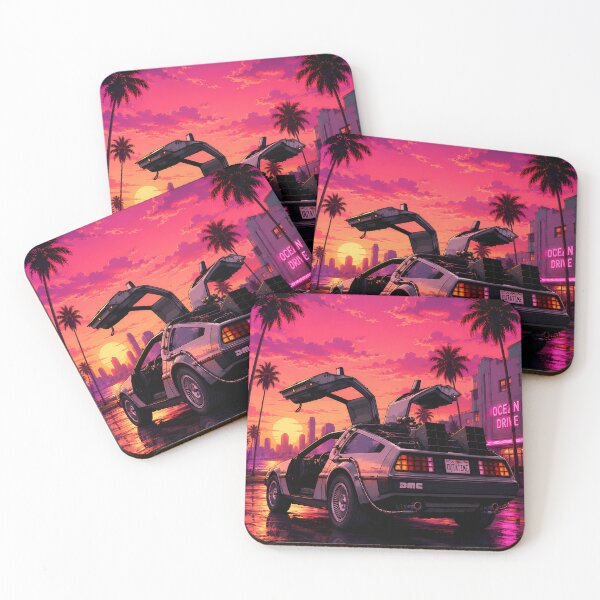 Item preview, Retro Futuristic DeLorean Synthwave Art | Neon Time Machine Sunset designed and sold by IvoryClothingCo.
