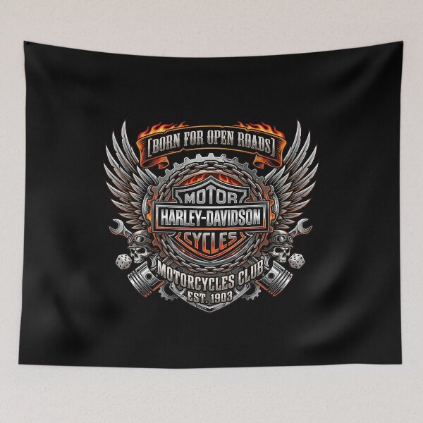 Item preview, Harley Davidson Born For Open Roads Skull And Engine Illustration designed and sold by enzoade.