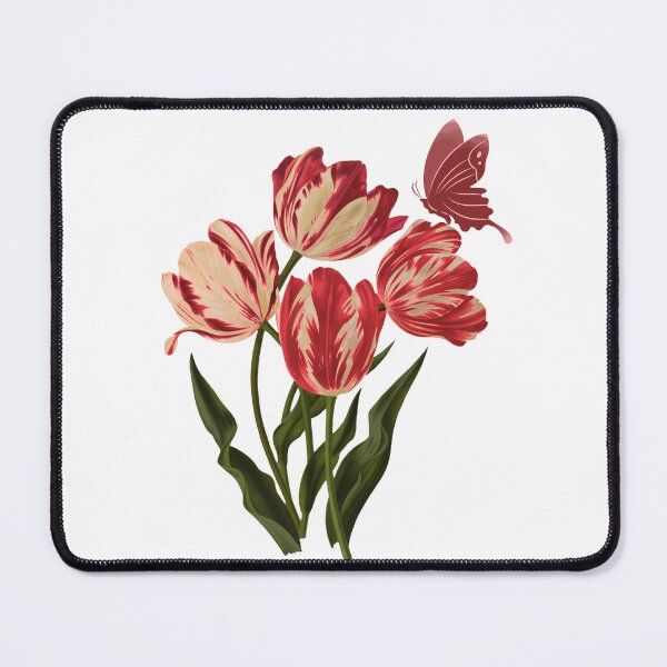 Item preview, Vintage Red Tulip Bouquet with Butterfly Botanical Floral Illustration designed and sold by vibecraft_studio2.