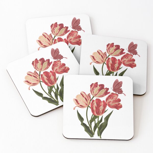 Item preview, Vintage Red Tulip Bouquet with Butterfly Botanical Floral Illustration designed and sold by vibecraft_studio2.