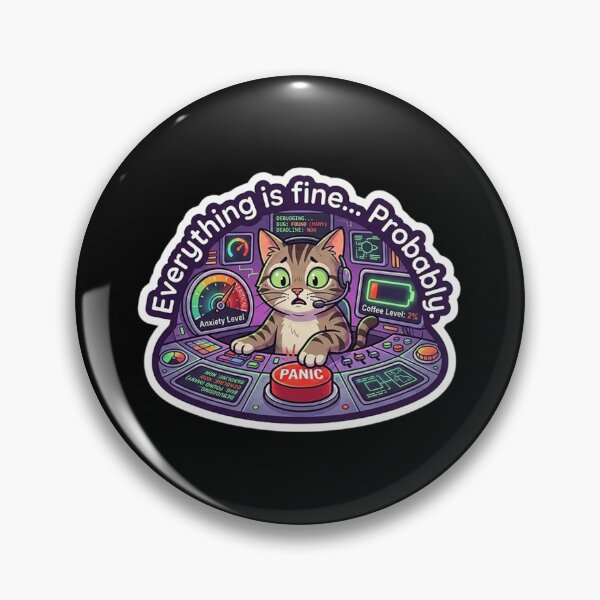 Item preview, Funny Cat Programmer Panic Button - Everything Is Fine Coder Sticker designed and sold by Barkashow.