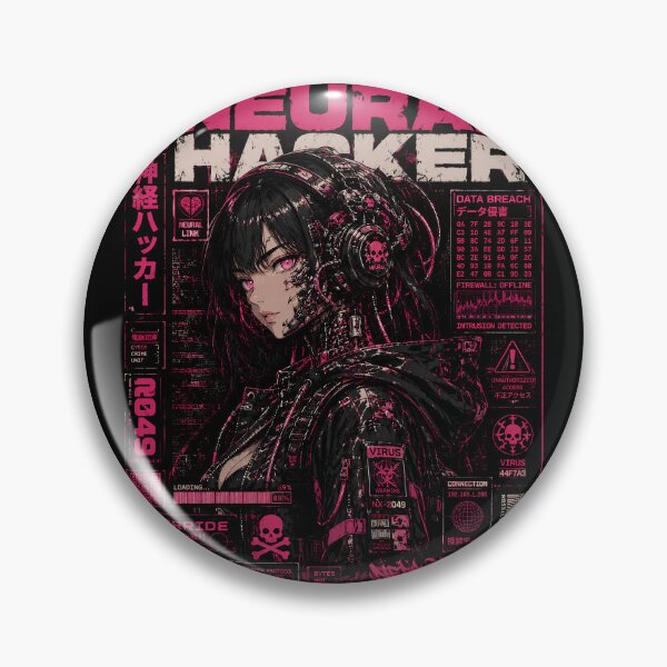 Item preview, Neural Hacker Cyberpunk Anime Girl - Hot Pink Techwear Netrunner Protocol designed and sold by saamessart.