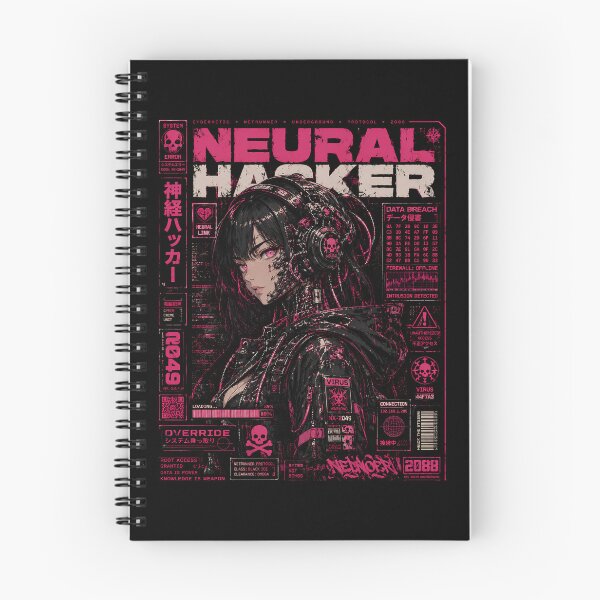Item preview, Neural Hacker Cyberpunk Anime Girl - Hot Pink Techwear Netrunner Protocol designed and sold by saamessart.