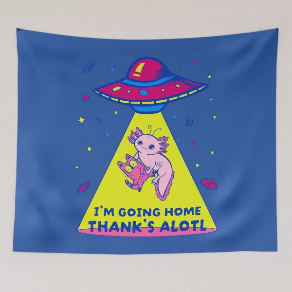 Item preview, "I'm going home, thanks alotl" kawaii Axolotl Alien abduction, cat, spaceship designed and sold by Mimo & Co..