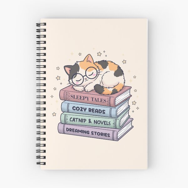Item preview, Cozy Sleeping Calico Cat on Book Stack Sleepy, Tales Bibliophile Gift Idea designed and sold by Juka-Arts-CC.