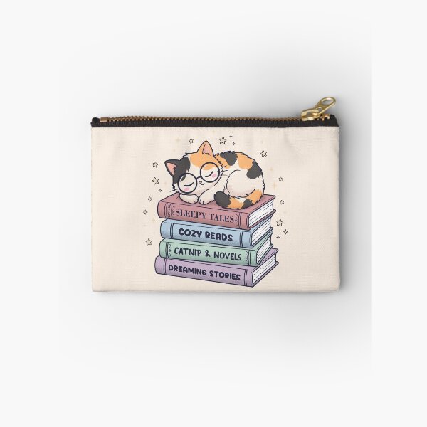 Item preview, Cozy Sleeping Calico Cat on Book Stack Sleepy, Tales Bibliophile Gift Idea designed and sold by Juka-Arts-CC.