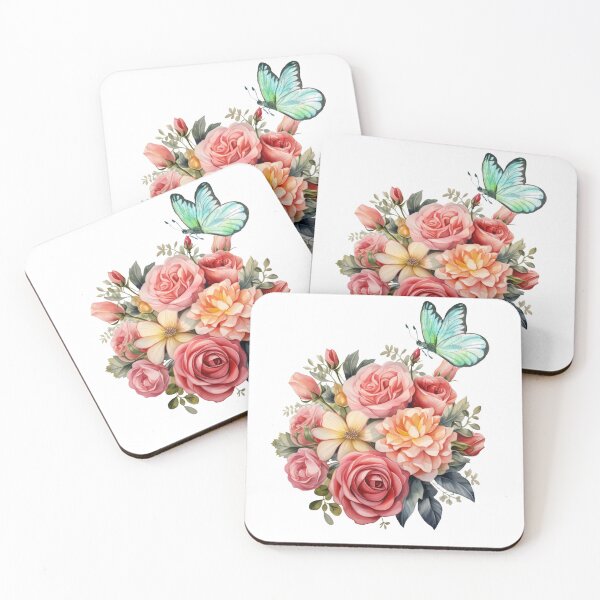 Item preview, Vintage Watercolor Floral Bouquet Pink Roses and Aesthetic Butterfly designed and sold by vibecraft_studio2.
