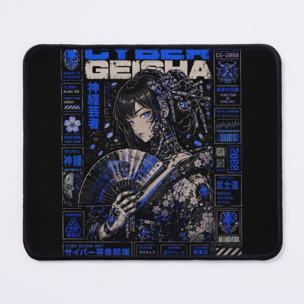Item preview, Cyber Geisha Cyberpunk - Anime Girl Cyborg Samurai Neon Blue designed and sold by saamessart.