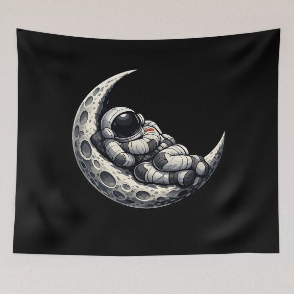 Item preview, Sleeping Astronaut on Crescent Moon Premium Space Illustration designed and sold by builtforyou.