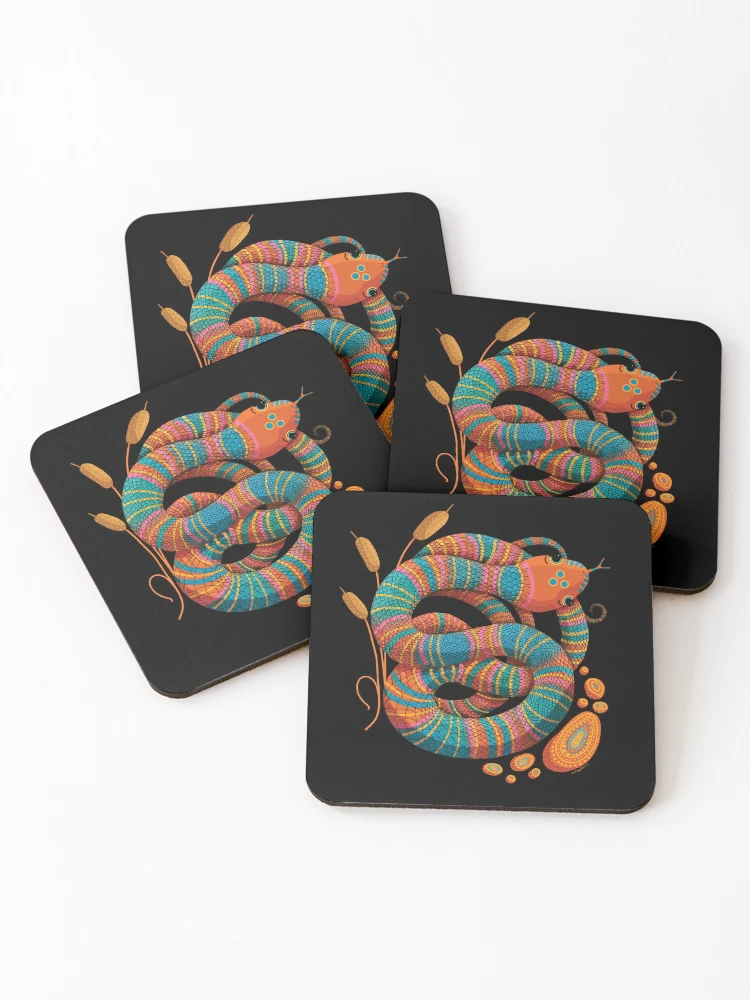 Thumbnail 1 of 5, Coasters (Set of 4), Patterned Python Rainbow Snake designed and sold by Karin Taylor.