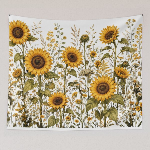 Item preview, Golden Sunflower Field on Black Background | Bright Botanical Floral Pattern designed and sold by Joyfulfabric.