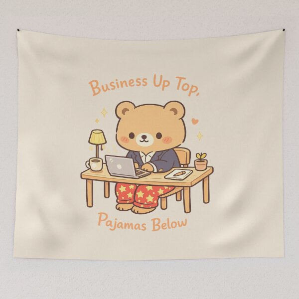 Item preview, Cute Work From Home Bear - Business Up Top Pajamas Below | Kawaii Work From Home Humour Art designed and sold by PopCulturePixel.