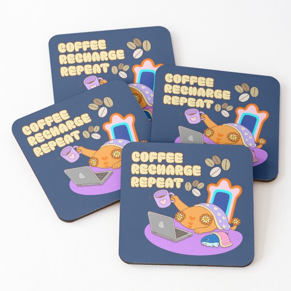Item preview, Coffee Recharge Repeat, Cute Cat Working From Home Design designed and sold by BritishDelights.