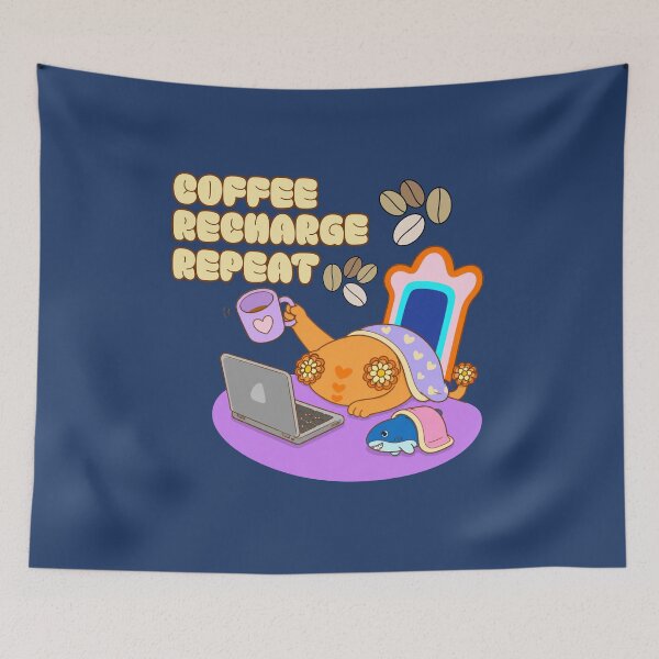 Item preview, Coffee Recharge Repeat, Cute Cat Working From Home Design designed and sold by BritishDelights.