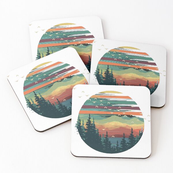 Item preview, Vintage Retro Mountain Sunset - Pine Forest Landscape with Birds designed and sold by rediscoveredapp.
