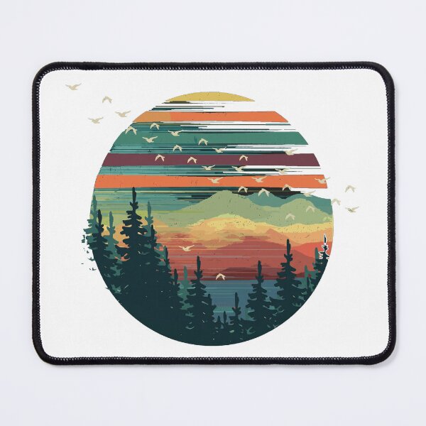 Item preview, Vintage Retro Mountain Sunset - Pine Forest Landscape with Birds designed and sold by rediscoveredapp.