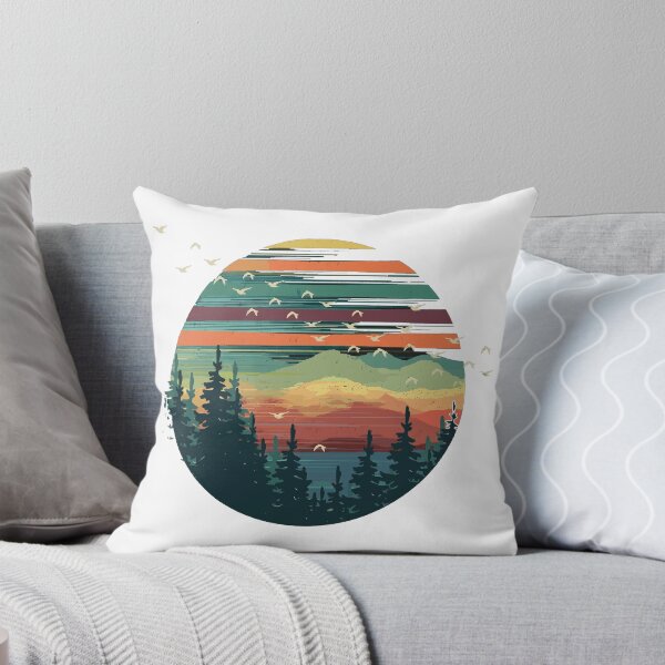 Item preview, Vintage Retro Mountain Sunset - Pine Forest Landscape with Birds designed and sold by rediscoveredapp.
