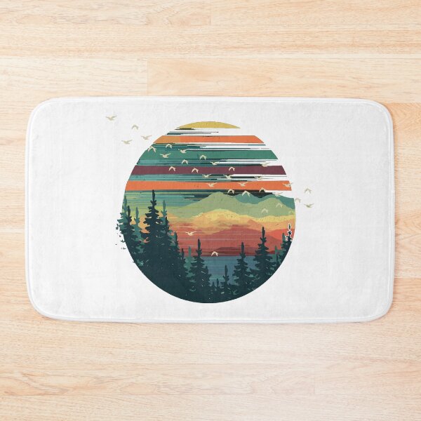 Item preview, Vintage Retro Mountain Sunset - Pine Forest Landscape with Birds designed and sold by rediscoveredapp.