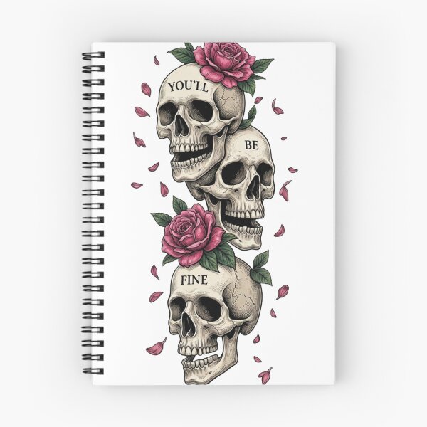Item preview, ​Youll Be Fine Three Skulls and Pink Roses Tattoo Art designed and sold by TreasureOfAna.